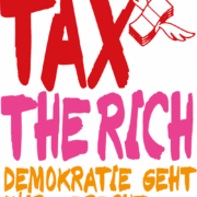 Logo mit der Aufschrift "Tax the Rich – Demokratie geht nur gerecht!"